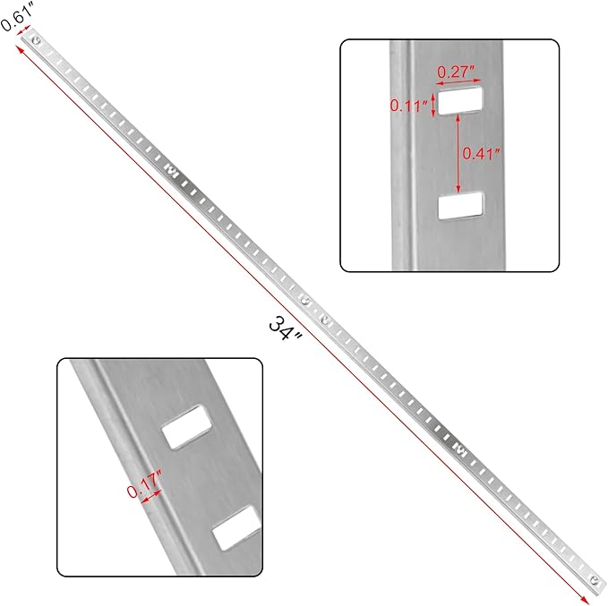 Bueyfolt 34 Inch 10Pcs Pilaster Shelf Brackets, Adjustable Mortise Mount Shelf Rails with Screws for Wall Shelving System