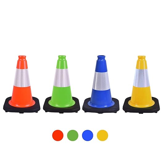 4 Pack 12 Inch Yellow PVC Traffic Cones with Black Base, Durable Sports Training Markers for Gym, Indoor & Outdoor Activities (4, Yellow, 12 Inch)