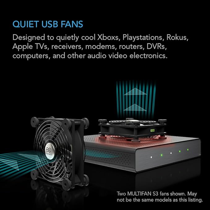 AC Infinity MULTIFAN S4, Quiet 140mm USB Fan, UL-Certified for Receiver DVR PlayStation Xbox Computer Cabinet Cooling