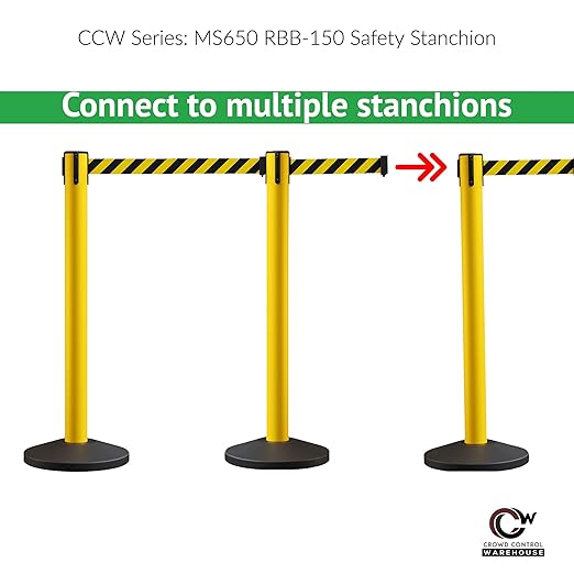 Crowd Control Warehouse CCW Series RBB-150 - Set of 2 Stanchion Retractable Belt Barriers - 16 Foot, Red"Caution - DO NOT Enter" White Letters Belt with Red Post - Easy Assembly