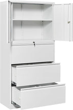 SISESOL 3 Drawer Lateral File Cabinet with Lock and Shelf,White Metal Filling Cabinet with Drawers and Shelf, Locking File Storage Cabinets with Doors and Shelves for Home,Office,Garage,School