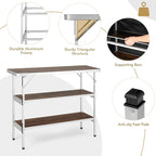 COSTWAY Folding Picnic Table, Portable Camping Table with Carry Bag, Lightweight Aluminum Food Prep Station with 2 Shelves, Quick Set-up, BBQ, Party, Backyard