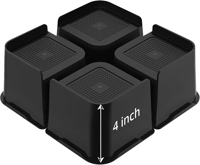Bed Risers, Oversized Furniture Risers, 4 inch Raise Blocks for Bed Couch Desk Sofa Table Lifts, Furniture Legs Lifters Support up to 6000 Lbs (Black, 4 Pack Set)