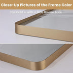 LOAAO 48”X32” Gold Bathroom Mirror, Rounded Rectangle Gold Frame Mirror, Brushed Gold Bathroom Vanity Mirror Wall-Mounted, Anti-Rust, Tempered Glass, Hangs Horizontally or Vertically