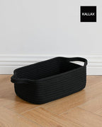 KALLAX Small Woven Basket, 12 x 8 x 4.5 Inches, Small Storage Baskets for Organizing, Gift Baskets Empty, Cute Rope Shelf Closet Storage Bins for Shelves, Dog Toy Basket, 3 Packs, Black