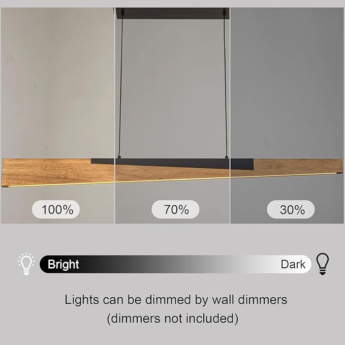 EDISLIVE 49.2 in Wood Linear LED Pendant Light Modern Dimmable LED Chandelier Adjustable Linear Hanging Light Fixture 3000K 25W Island Light for Dinning Room Kitchen Black Wood Tilted