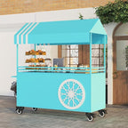 MATISUN Portable Vendor Cart with Canopy, Mobile Food Cart with Lockable Wheels for Market, Street Food & Events (Blue)