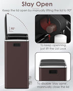 Arlopu Dual Trash Can, 2 x 8 Gallon (2 x 30 L) Hands-Free Trash and Recycle Bin Combo, Stainless Steel Kitchen Garbage Can with Soft-Close Lid, Removable Inner Buckets, Step Pedal, Airtight (Brown)