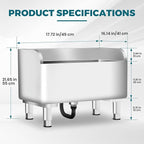 Commercial Mop Sink 304 Stainless Steel Floor Sink with Deep Basin, Anti-Splash Design & Quick Drainage Heavy-Duty Mop Service Basin for Kitchen, Laundry, Garage, Restaurant 18''