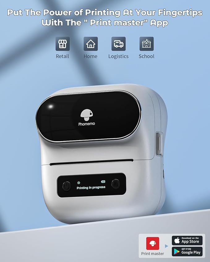 Phomemo Label Maker, M220 Barcode Printer, Bluetooth Thermal Label Printer, with Multiple Templates, Fonts, and Icons for Home, Kitchen, School, Office Organization