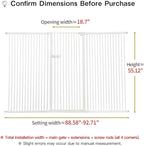 Lumizone Extra Tall Cat Gate 55.12" High Pressure Mounted Extra Wide 2025 New (17 Sizes) 1.37" Gap No Drilling Auto-Close One-Handed Operation Tall Pet Gate for Dogs(White, 55.12" H x 88.58"-92.71" W)