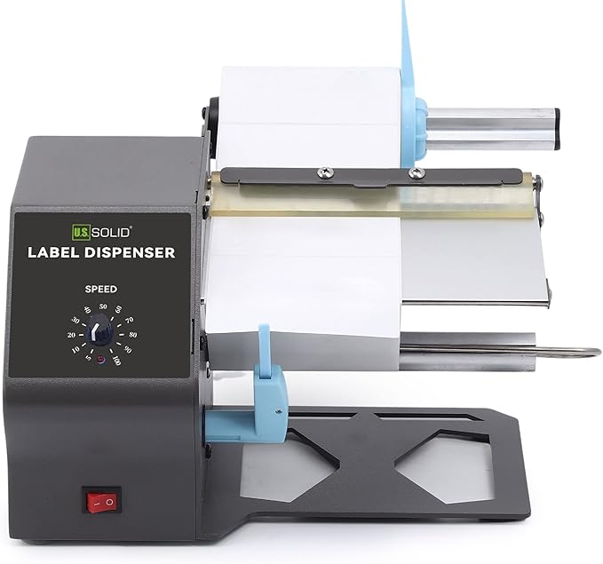 U.S. Solid Automatic Label Dispenser for Rolls and Fanfold Labels - Translucent and Opaque - Adjustable Speed - Core Sizes 1", 1.5", 3" - Width 0.2-7 in - Length 0.2 in-∞