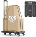 TOOLIOM Folding Hand Truck, 500 lbs Heavy Duty Foldable Luggage Cart with 6 Wheels & 2 Elastic Ropes, Portable Collapsible Dolly Cart with Extendable Base