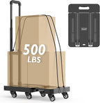 TOOLIOM Folding Hand Truck, 500 lbs Heavy Duty Foldable Luggage Cart with 6 Wheels & 2 Elastic Ropes, Portable Collapsible Dolly Cart with Extendable Base