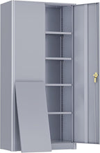 Greenvelly Metal Storage Cabinet, 72" Dark Gray Steel Garage Cabinet with Doors and Adjustable Shelves, Metal Cabinet with Lock,Garage Cabinets and Storage System for Garage,Home Office,School