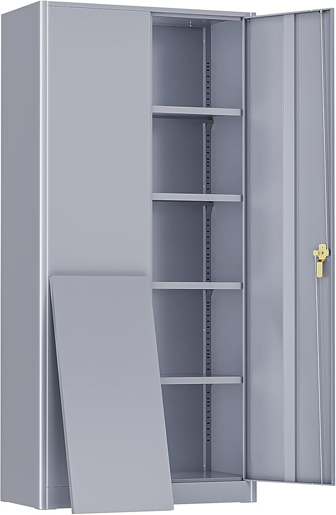 Greenvelly Metal Storage Cabinet, 72" Dark Gray Steel Garage Cabinet with Doors and Adjustable Shelves, Metal Cabinet with Lock,Garage Cabinets and Storage System for Garage,Home Office,School