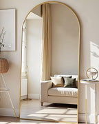 TinyTimes 78''x38'' Oversized Full Length Mirrors, Arched Floor Mirror with Stand, Full Body Large Standing Mirror/Leaning/Hanging Wall Mounted for Living Room, Bedroom, Gold