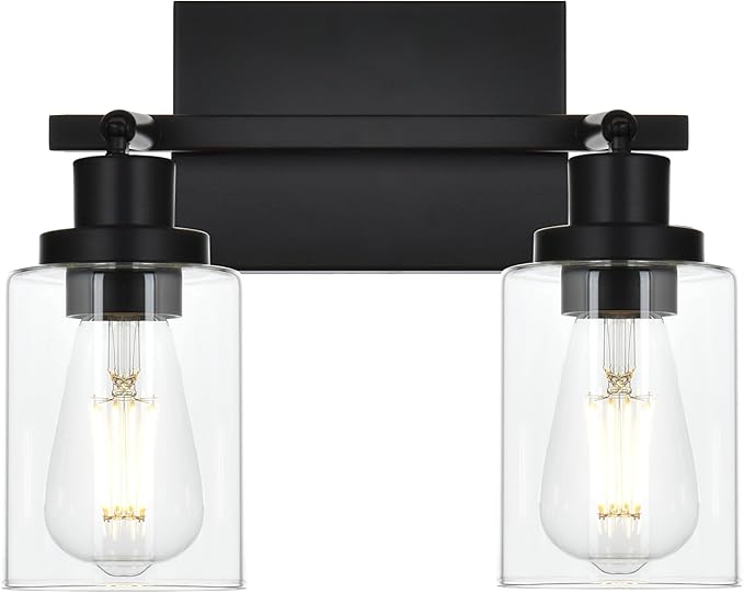 2-Light Track Lighting Kit Black Track Lighting Fixtures Bathroom Wall Sconces Ceiling Mount Kitchen Tracking Lights, Rotatable Spotlight with Clear Glass Shade for Kitchen Shop Hallway