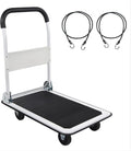 LEADALLWAY Foldable Push Cart Platform Cart 330lbs Capacity 4 Wheels 28.7x18.5x32.3inches White with 2 Ropes Small Flatbed Cart
