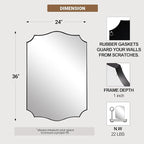 ANDY STAR Matte Black Mirror, 24x36 Inch Scalloped Bathroom Mirror, Unique Wavy Rectangle Mirror in Stainless Steel Metal 1” Frame, Wall Mount Vertical or Horizontal