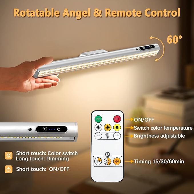 Rechargeable Magnetic LED Light Bar with Remote, Under Cabinet Lighting Wireless, Battery Powered Operated Wall Strip Lights, Dimmable Desk Lamp for Picture Shelf Closet Kitchen – Silver