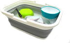 SAMMART 9.2L (2.37Gallon) Collapsible Tub with Handle - Portable Outdoor Picnic Basket/Crater - Foldable Shopping Bag - Space Saving Storage Container (Grey & Lake Green, 2)