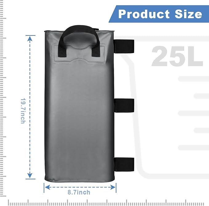 Canopy Water Weights Bag Set of 4, 220 LBS Gazebos Tent Water Weights Set, 4 Leg Weights for Gazebo, Pop-Up Canopy, Canopies, Tent(Grey 25L)
