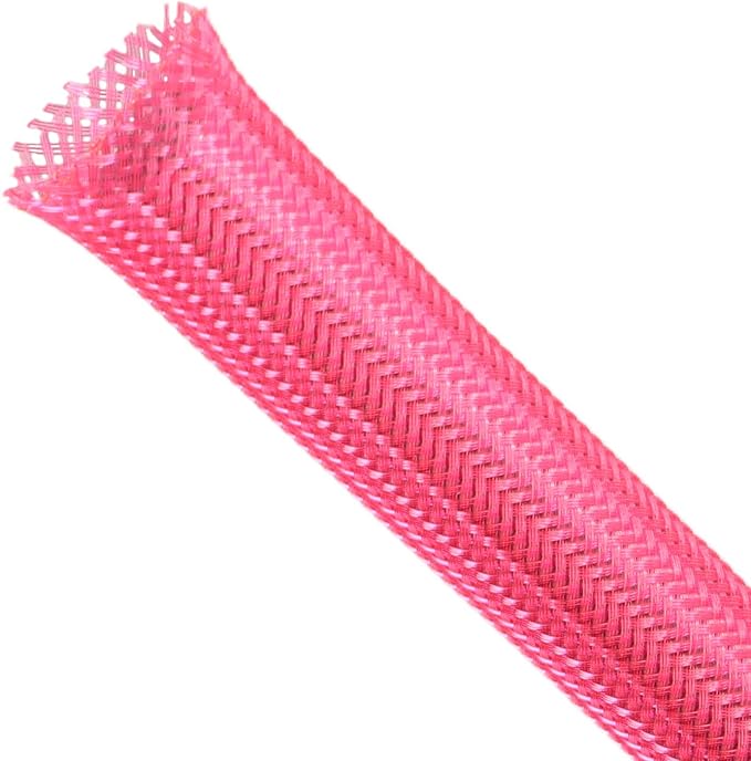Braided Expandable Cable Sleeve, PET Wire Loom, Flexible Mesh Sleeving Cord Management for TV, Computer, Home Theater, Automotive, Protect Cat from Chewing Cords (Pink, 13/16" x 25ft)