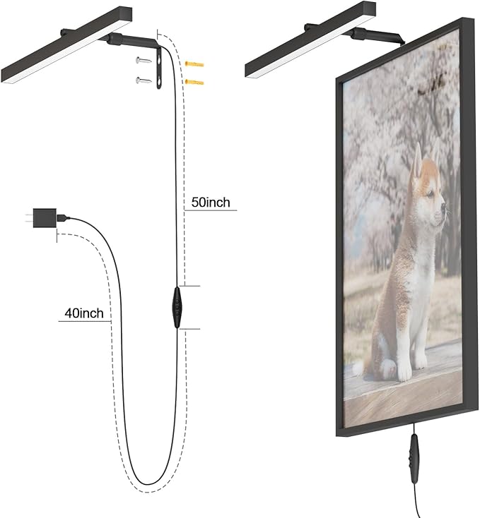 Plug in Picture Lights for Wall, 16 inch Dimmable LED Art Light with Remote, 3 Colour Temperature Gallery Painting Wall Light for Picture Display Dartboard Art Work (Black)
