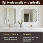 ANDY STAR Black Bathroom Mirror, 22x30 Inch Asymmetrical Mirror, Irregular Wall Mirror in Stainless Steel Metal Frame, Modern Scalloped Mirrors Ideal for Bathroom, Bedroom (Horizontal/Vertical)