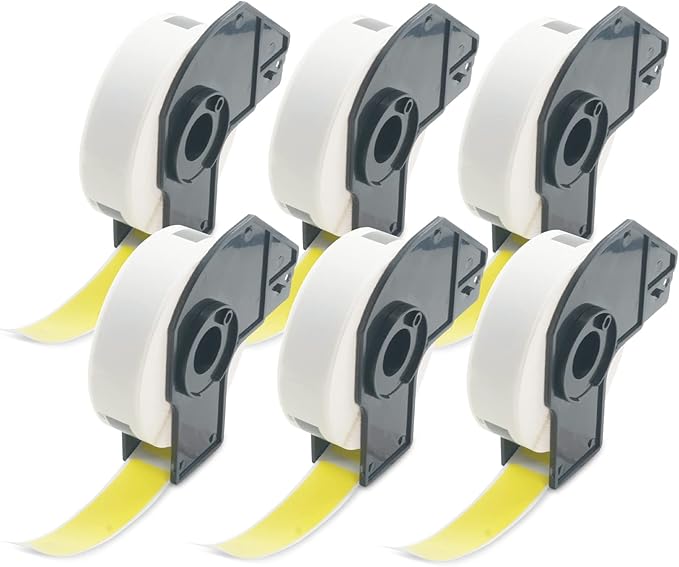 BETCKEY - File Folder Labels Replacement for Brother DK-1203 (0.66 in x 3.4 in), Compatible with Brother QL Label Printers [6 Rolls/1800 Labels, Yellow]
