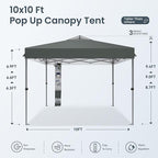 PHI VILLA 10x10ft 1-Person Setup Pop Up Canopy Tent Instant Portable Shelter w/ 1-Button Push, Case, 4 Weight Bags - Gray