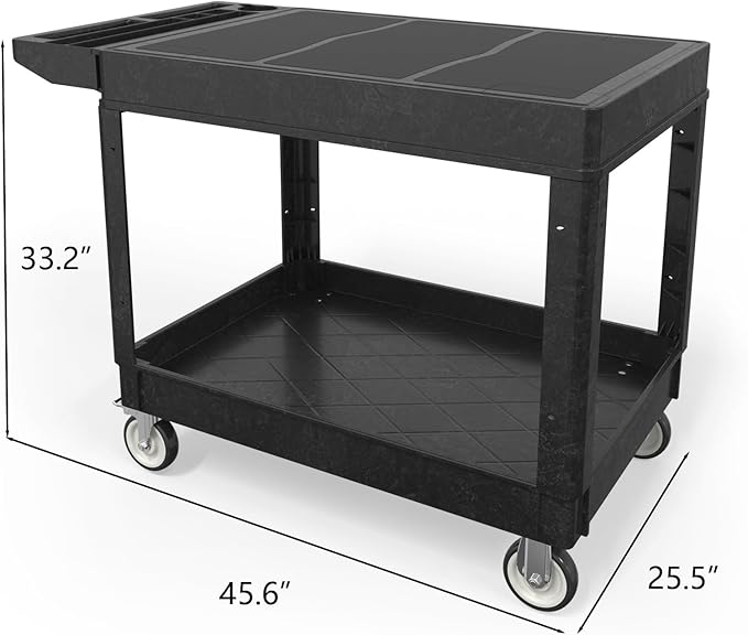550LBS Utility Cart, Flat top 46x25 Inch Utility Cart with Wheels,Heavy Duty Service Cart-Lipped Shelves,Ergonomic Storage Handle and Swivel Wheels for Warehouse, Garage, Cleaning,Black