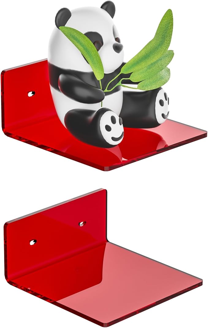 6 Inches Acrylic Small Wall Shelves, Red Floating Shelf for Wall Mounting, Acrylic Display Ledges for Funko Pop Figures, Home Décor, Living Room, Gaming Room, Plants, 2 Pack