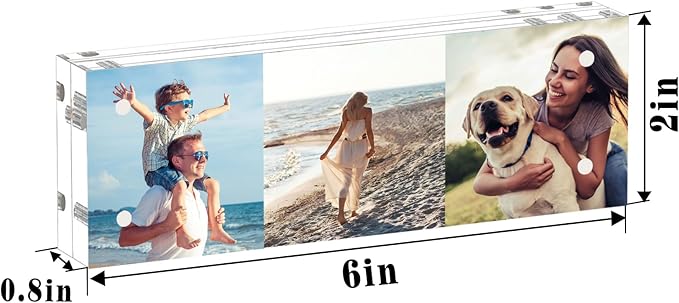 ILYXY 3 Pack Acrylic Frame 2x6, 20% Thicker, 20mm Thick Frameless Clear Picture Frame, Double Sided Magnetic Photo Frame, Free Standing Desktop Display Stand Acrylic Picture Frames