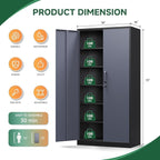 Letaya Metal Storage Cabinet with Lock Door and 5 Shelves,6 Tier Steel Garage Tool Cabinet for Home Office Utility Room 72" H X 36" W X18 D (Black Gray)