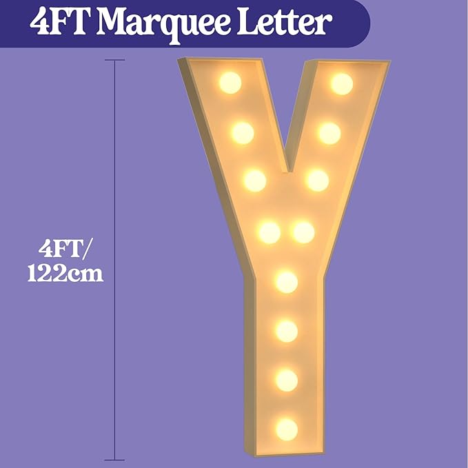 Marquee Letters 4 Feet Tall, 4FT Large Light up Letters Y, Big Sign Y with Warm White Light for Birthday Wedding Proposal Engagement Graduation Party Backdrop Decorations