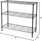 Standing Shelving Units, 36" W x 14" D x 32" H Metal Storage Shelves, Adjustable Carbon Steel Wire Shelving Rack Display Shelf for Garage Bathroom Kitchen Home Office (3-Tiers, Black)