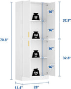 Cozy Castle Kitchen Pantry Cabinet, 71" Tall Wood Storage Cabinet with Doors and Shelves 4 Doors Freestanding Cupboard for Dining Room Living Room Bathroom Furniture, White