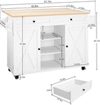 HLR Kitchen Island On Wheels, Rolling Kitchen Island Cart with Drop Leaf Countertop, Barn Door Kitchen Islands Table with Storage Cabinet and Tower Rack, Island Table for Kitchen