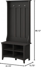 Bush Furniture Salinas Hall Tree with Shoe Storage Bench in Vintage Black, Multi-Purpose Home Organizer, Entryway Solution with Seating and Hooks