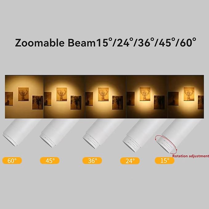 5Color LED Track Lighting Kit 4 Lights Dimmable 48W Track Light,Zoomable15°/24°/36°/45°/60°-2700K/3000K/3500K4000K/5000K,Track Lighting for Accent Task Kitchen,Lumen 4800 (White)