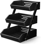 G.a HOMEFAVOR Large Bamboo Fruit Basket, 3 Tier Fruit Bowl for Kitchen Counter, Fruit Holder for Kitchen Countertop, Snack Fruit Vegetable Storage Basket Stand (BLACK)