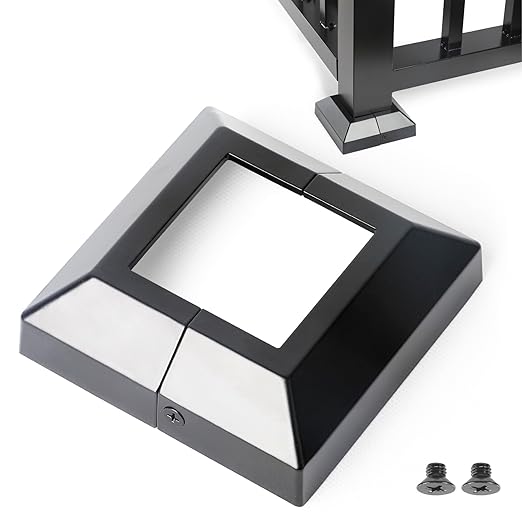 2.5"x2.5"（Actual: 2.5"x 2.5"） Deck Post Base Cover Decorative Post Base Trim Skirt Black Aluminum 8Pack