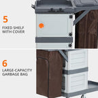 Heavy-Duty Commercial Janitorial Cleaning Cart with 2 Cabinets, 3 Shelves, Vinyl Bag, and Wheels for Housekeeping in Hotels, Schools, and Apartments