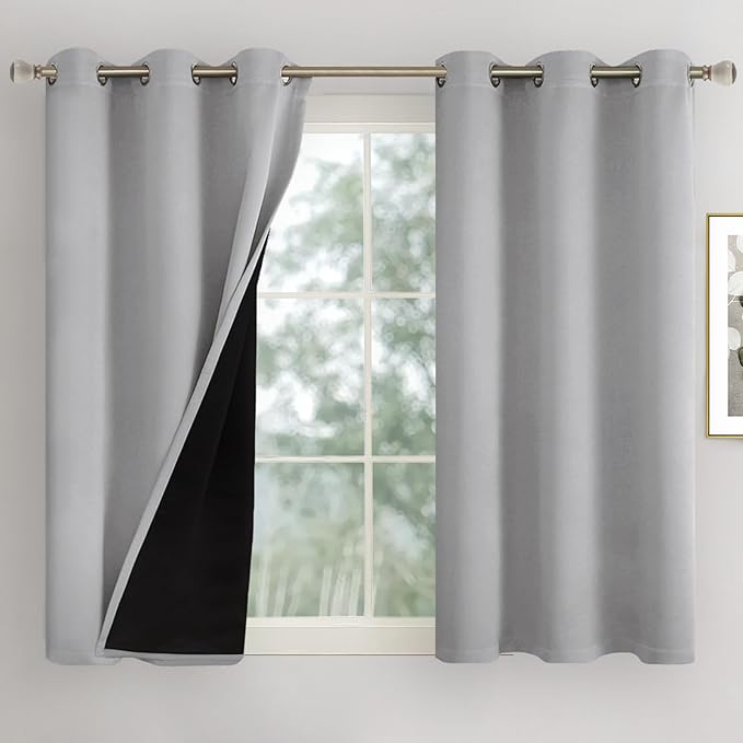 Light Grey Blackout Curtains for Bedroom 54 Inch Length 2 Panels Set, Thermal Insulated Sun Blocking Soundproof Grommet Short Thick Loft Basement Window Curtains, Each 42 Inch Wide