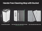 JOYMOOP Mop and Bucket with Wringer Set, White Flat Squeeze Mop Bucket Set for Floor Cleaning, Wet Dry Mops for Walls, Wall Cleaner with Long Handle, Hardwood Floor Mop-5 Microfiber Cloths
