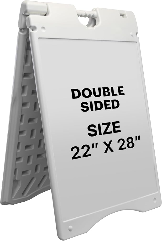 Jumbl A-Frame Signboard 22” x 28” Display Surface – Large Outdoor Sandwich Board w/Weather Resistant PVC Sign Protector & Sand Fill Holes – Dual Signage Stand for Storefront Sidewalk Curb (White)