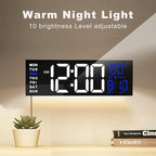 JALL 16" Large Digital Wall Mount Clock, Count Down Timer, Alarm, Big LED, RGB Color, DST, Temperature for Living Room Classroom Desk, Xmas, Birthday Gift for Senior Mom Dad (White Blue, 16 inches)