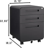 3 Drawer Mobile File Cabinet with Lock, Under Desk Metal Filing Cabinet for Home Office, Assembled Removable Under Desk Storage with Wheels for A4-Size/Letter-Size/Legal-Size (Black)